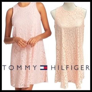 Tommy Hilfiger Peachy Pink Lace Crew Neck A-Line Sleeveless Dress (8)